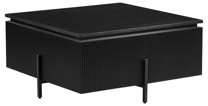 Table basse design plateau en MDF Veneer et pieds en acier coloris Noir L.90 x P.90 x H.43 cm collection GUSTA