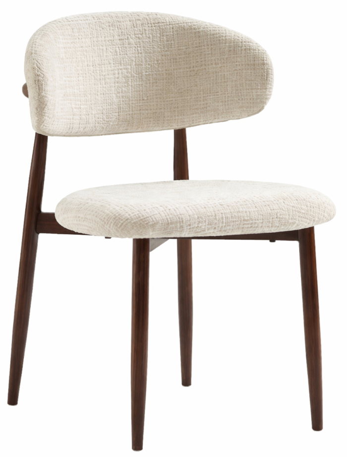 Chaise de salle à manger design revêtement en tissu crème et pieds en acier effet noyer L.57 x P.50 x H.78 cm collection LUNO