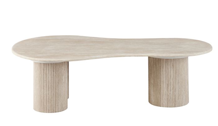 Table basse design plateau en marbre artificiel et pieds en MDF coloris Beige L.150 x P.80 x H.39.5 cm collection DEBRA