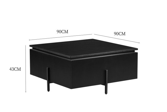Table basse design plateau en MDF Veneer et pieds en acier coloris Noir L.90 x P.90 x H.43 cm collection GUSTA