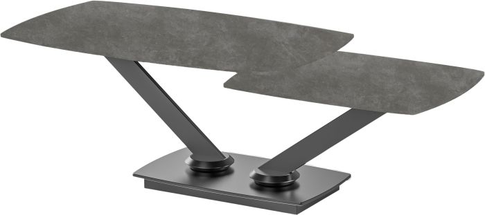 Table basse extensible design plateau en pierre frittée coloris gris clair et pieds en acier coloris noir L.100-146 x P.60 x H.45 cm collection ALISHA