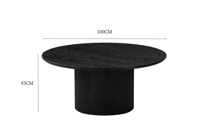 Table basse ronde design plateau en MDF veneer et pieds en MDF veneer coloris Noir D.100 x H.45 cm collection WILMA