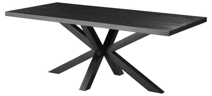 Table de salle à manger design plateau en MDF Veneer et pieds en acier coloris Noir L.200 x P.100 x H.76 cm collection ELIZA