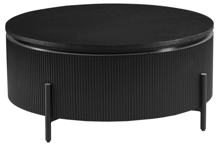 Table basse ronde design plateau en MDF Veneer et pieds en acier coloris Noir D.90 x H.43 cm collection GUSTA