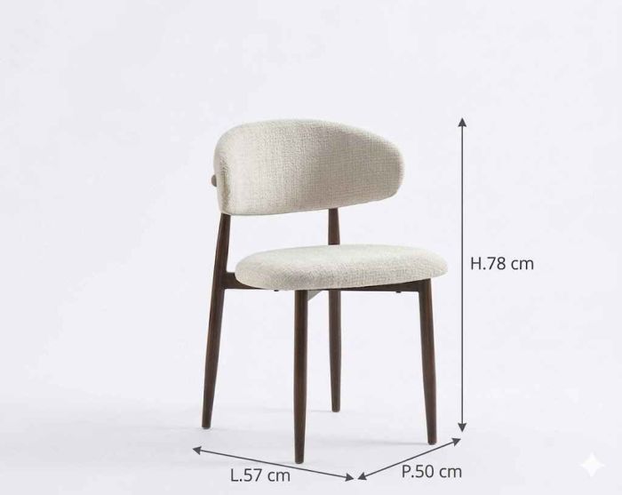 Chaise de salle à manger design revêtement en tissu crème et pieds en acier effet noyer L.57 x P.50 x H.78 cm collection LUNO