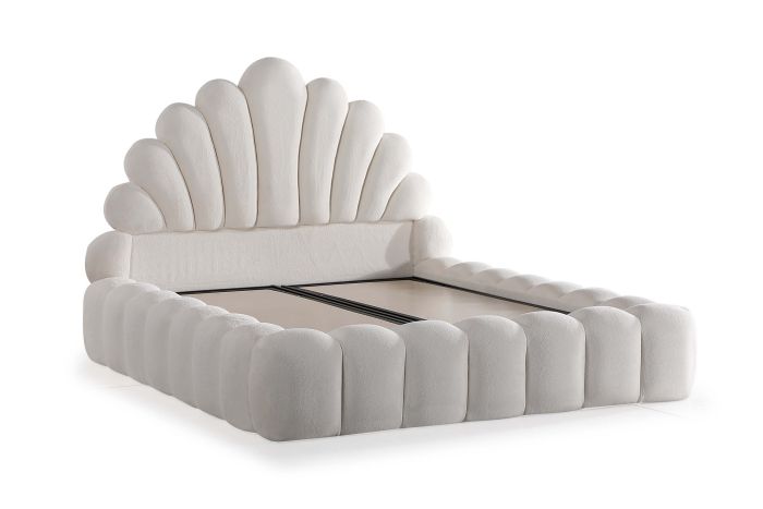 Lit coffre 180X200 cm design en bois mdf coloris crème collection LOOKA