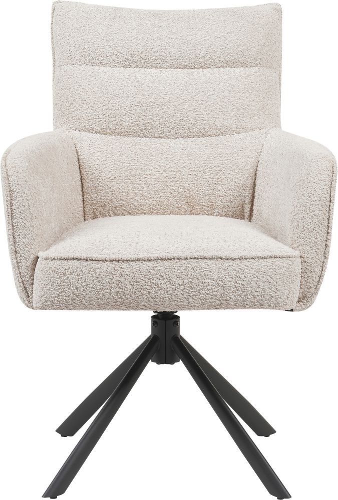 Chaise de salle à manger design rotatives à 360° revêtement en tissu beige avec piétement en acier noir avec des ressorts ensachés L.77 x P. 57 x H.64 cm collection CRETE