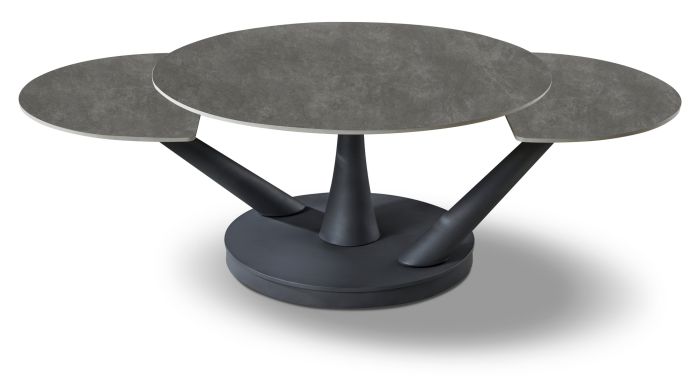 Table basse extensible design plateau en marbre artificiel coloris gris clair et pieds en acier coloris noir L.85-140 x P.85 x H.45.6 cm collection SAVONA