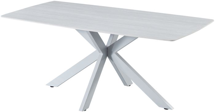 Table de salle à manger design plateau en céramique anti-griffe blanc et pieds en métal blanc L.180 x P.90 x H.76 cm collection ONTARIO