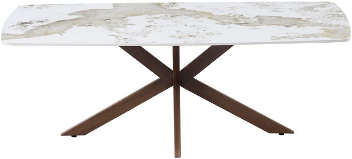 Table basse design plateau en céramique anti-griffe coloris beige et pandora et pieds en métal effet noyer L.130 x P.70 x H.45 cm collection ONTARIO