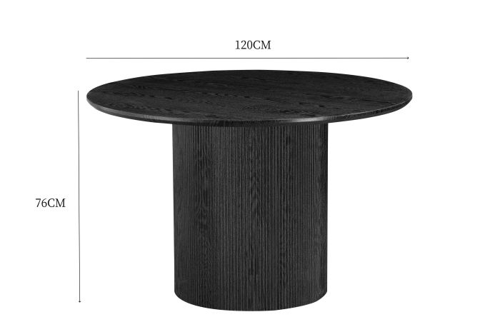 Table de salle à manger ronde design plateau en MDF veneer et pieds en MDFveneer coloris Noir D.120 x H.76 cm collection WILMA