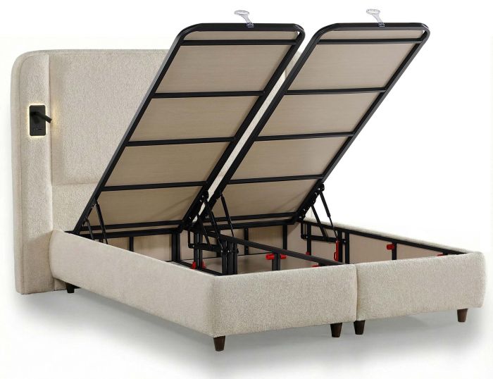 Lit coffre 160x200 cm design en bois mdf coloris crème collection LAURA