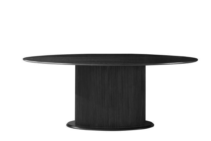 Table de salle à manger ovale design plateau en MDF Veneer et pieds en MDF Veneer coloris Noir L.200 x P.100 x H.76 cm collection FLORA
