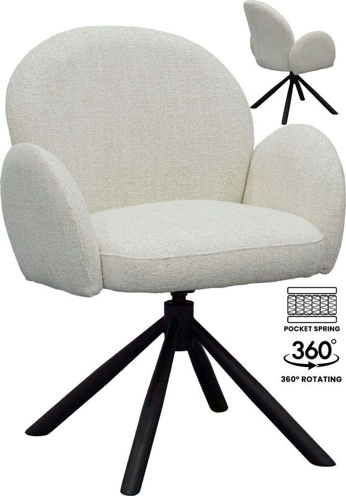 Chaise de salle à manger design revêtement en tissu blanc avec piétement en acier noir L.66 x P.62 x H.83.5 cm collection SARAHA