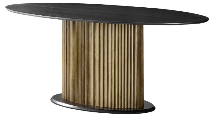 Table de salle à manger ovale design plateau en MDF Veneer et pieds en MDF Veneer coloris Noir et Doré L.200 x P.100 x H.76 cm collection FLORA