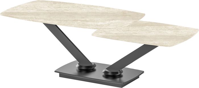 Table basse extensible design plateau en pierre frittée coloris beige et pieds en acier coloris noir L.100-146 x P.60 x H.45 cm collection ALISHA