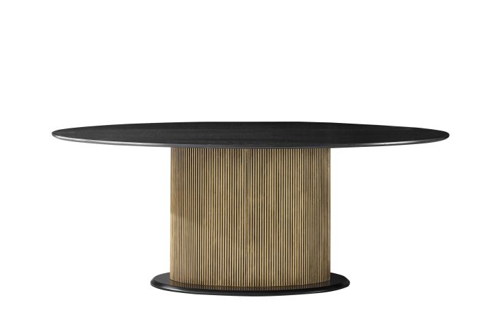 Table de salle à manger ovale design plateau en MDF Veneer et pieds en MDF Veneer coloris Noir et Doré L.200 x P.100 x H.76 cm collection FLORA