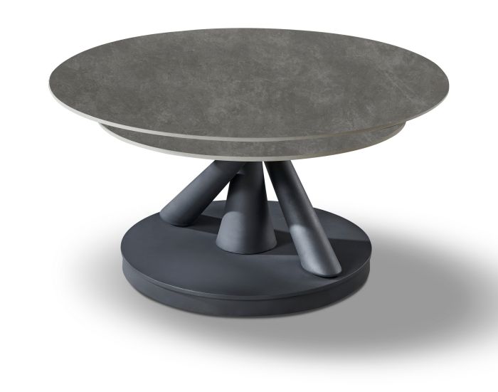 Table basse extensible design plateau en marbre artificiel coloris gris clair et pieds en acier coloris noir L.85-140 x P.85 x H.45.6 cm collection SAVONA