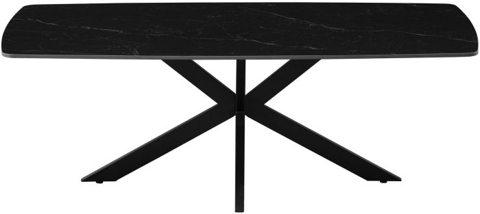 Table basse design plateau en céramique anti-griffe noir et pieds en métal noir L.130 x P.70 x H.45 cm collection ONTARIO