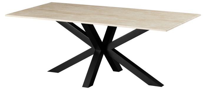 Table de salle à manger design plateau en Marbre artificiel et pieds en acier coloris beige et noir L.200 x P.100 x H.76 cm collection MARJA