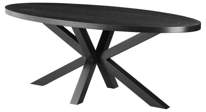 Table de salle à manger ovale design plateau en MDF Veneer et pieds en acier coloris Noir L.200 x P.100 x H.76 cm collection ELIZA