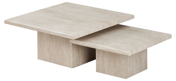 Table basse gigogne design plateau en marbre artificiel et pieds en MDF coloris Beige L.80/60 x P.80/60 x H.35.5/28 cm collection DEBRA