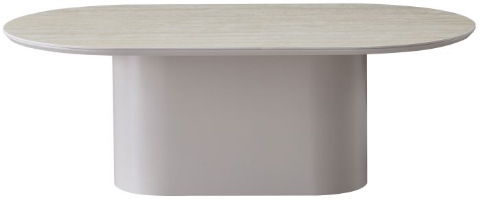 Table basse ovale design plateau en céramique beige et pieds en MDF beige L.130 x P.70 x H.45 cm collection HARLEM