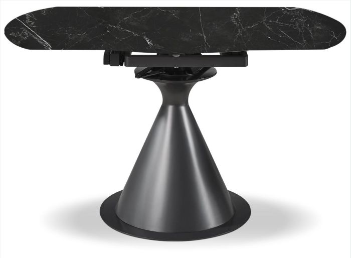Table de salle à manger design plateau en pierre frittée noir et pieds en acier coloris noir L.130 x P.90 x H.75 cm collection FLORIDE