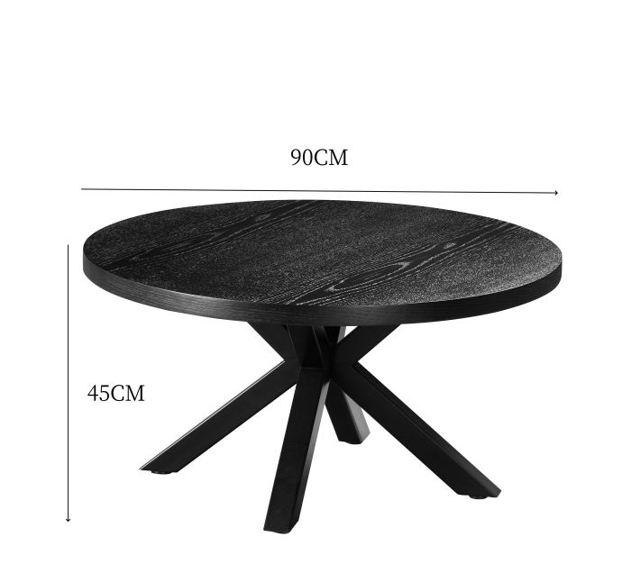 Table basse ronde design plateau en MDF Veneer et pieds en acier coloris Noir D.90 x H.45 cm collection ELIZA