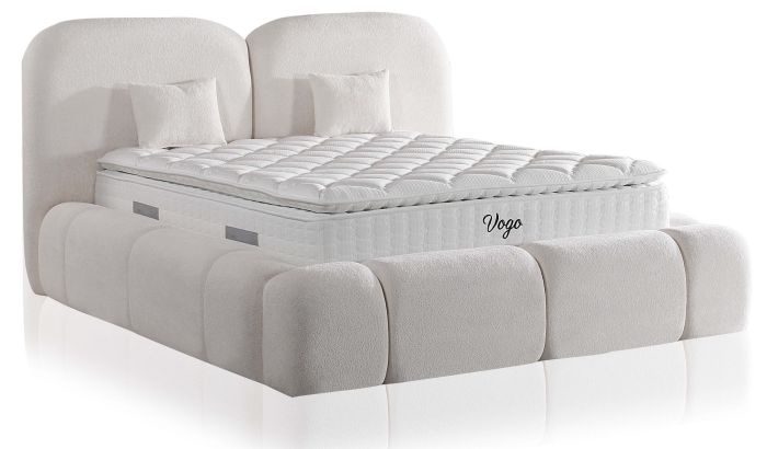 Ensemble lit coffre + matelas 160X200 cm design en bois mdf coloris crème collection VOGO