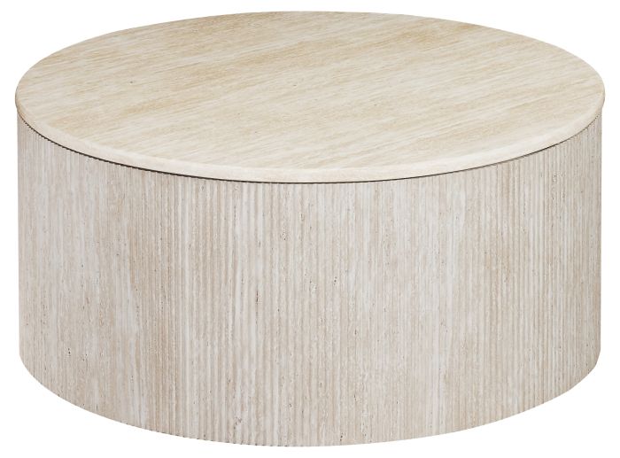 Table basse ronde design plateau en marbre artificiel et pieds en MDF coloris beige D.100 x H.45 cm collection TESSA