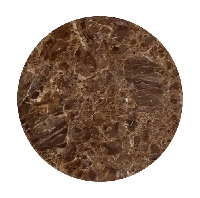 Table basse design rond avec piètement en acier inoxydable poli doré et plateau en marbre artificiel marron L. 100 x H. 43 cm collection ENRICO