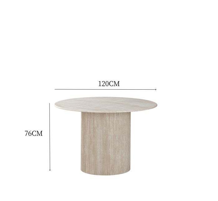 Table de salle à manger ronde design plateau en marbre artificiel et pieds en MDF coloris Beige D.120 x H.76 cm collection DEBRA