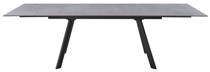 Table de salle à manger extensible design plateau en marbre artificiel coloris gris clair et pieds en acier coloris Noir L.160-240 x P.90 x H.75 cm collection NESSA