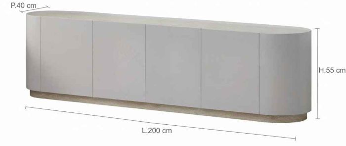 Meuble tv design en MDF coloris beige avec plateau en céramique L.200 x P.40 x H.55 cm collection HARLEM