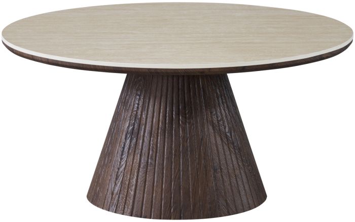 Table basse ronde design plateau en céramique travertin et pieds en MDF effet noyer D.100 x H.45 cm collection SOHO