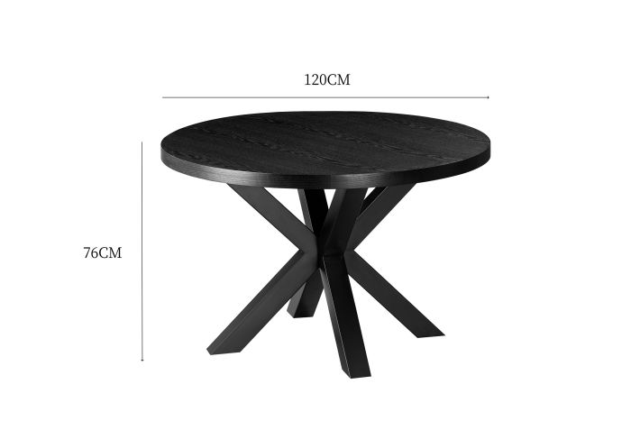 Table de salle à manger ronde design plateau en MDF Veneer et pieds en acier coloris Noir D.120 x H.76 cm collection ELIZA