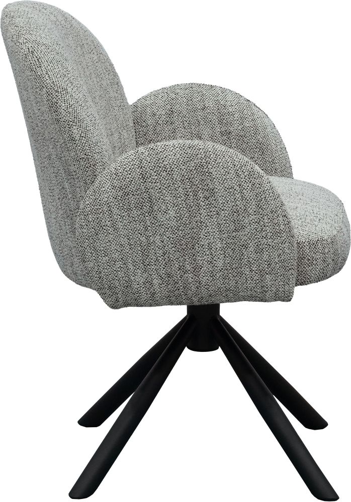 Chaise de salle à manger design rotatives à 360° revêtement en tissu noir avec piétement en acier noir avec des ressorts ensachés L.66 x P.62 x H.83.5 cm collection SARAHA
