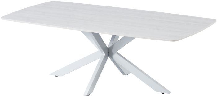 Table basse design plateau en céramique anti-griffe blanc et pieds en métal blanc L.130 x P.70 x H.45 cm collection ONTARIO