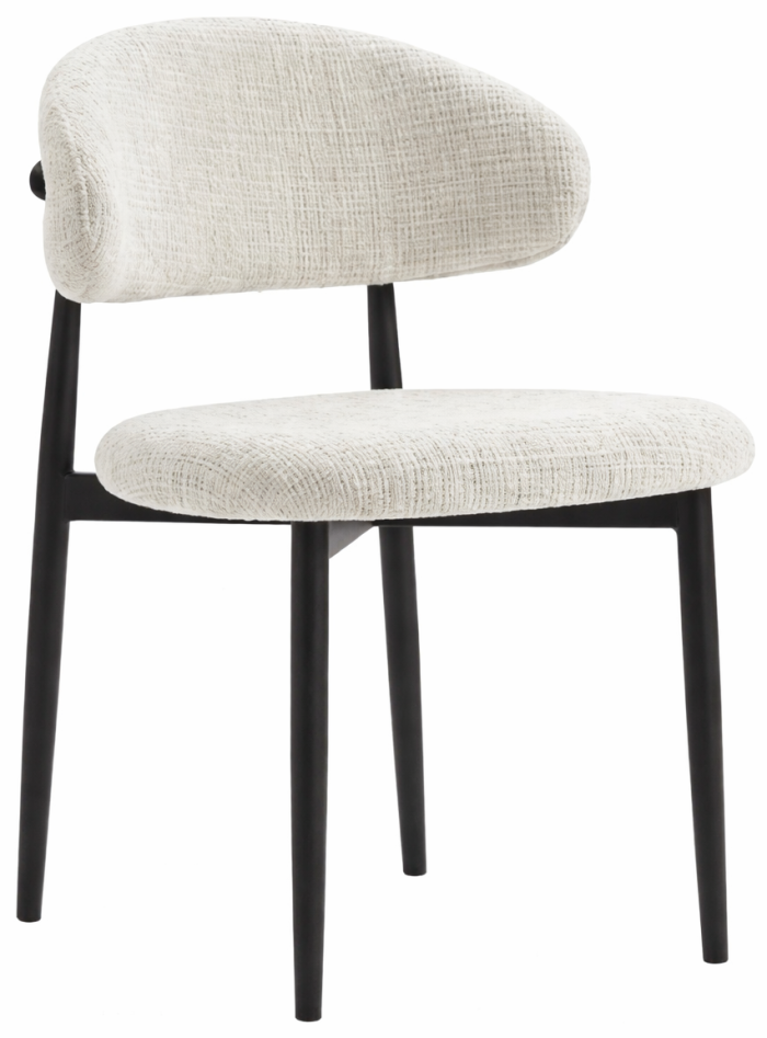 Chaise de salle à manger design revêtement en tissu crème et pieds en acier noir L.57 x P.50 x H.78 cm collection LUNO