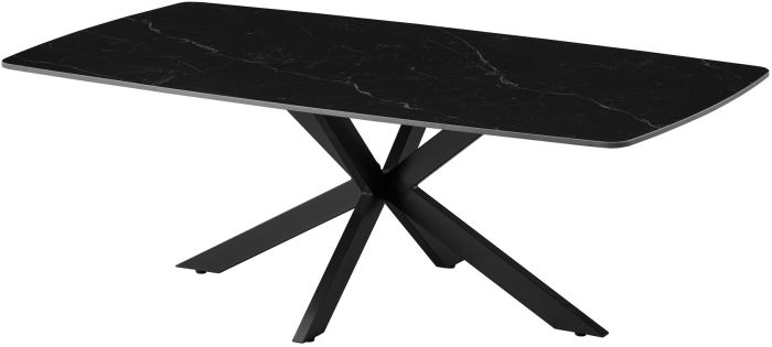 Table basse design plateau en céramique anti-griffe noir et pieds en métal noir L.130 x P.70 x H.45 cm collection ONTARIO