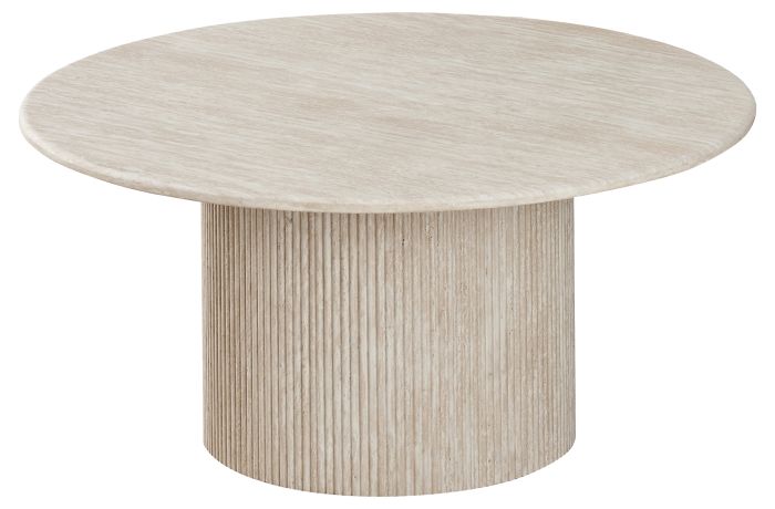 Table basse ronde design plateau en marbre artificiel et pieds en MDF coloris beige D.100 x H.45 cm collection DEBRA