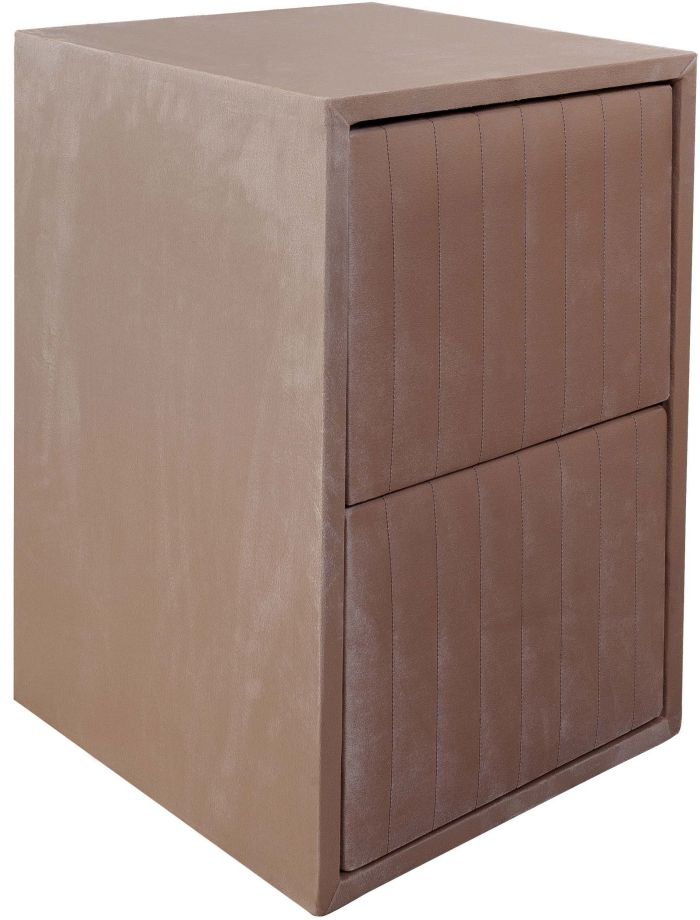 Table de chevet beige design en velours L. 40 x P. 45 x H. 60 cm collection CAIRO