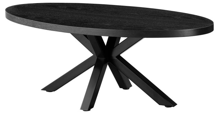 Table basse ovale design plateau en MDF Veneer et pieds en acier coloris Noir L.120 x P.60 x H.45 cm collection ELIZA
