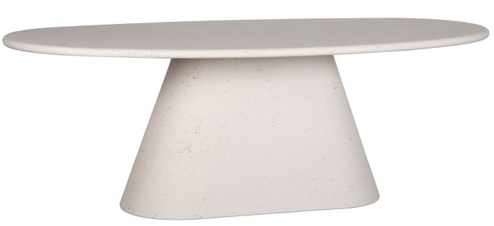 Table de salle à manger design ovale en bois mdf et microciment coloris beige L.220 x P.110 x H.76 cm collection AOSTA