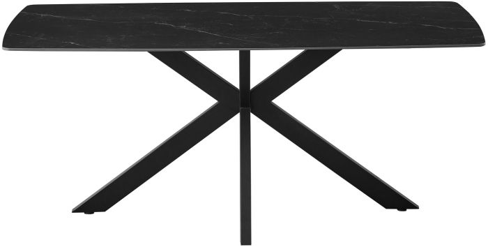 Table de salle à manger design plateau en céramique anti-griffe noir et pieds en métal noir L.180 x P.90 x H.76 cm collection ONTARIO