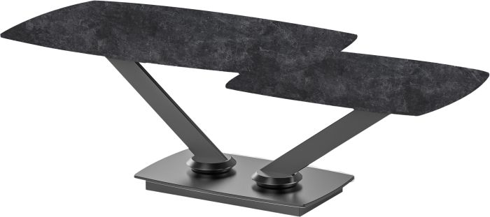 Table basse extensible design plateau en pierre frittée coloris gris foncé et pieds en acier coloris noir L.100-146 x P.60 x H.45 cm collection ALISHA