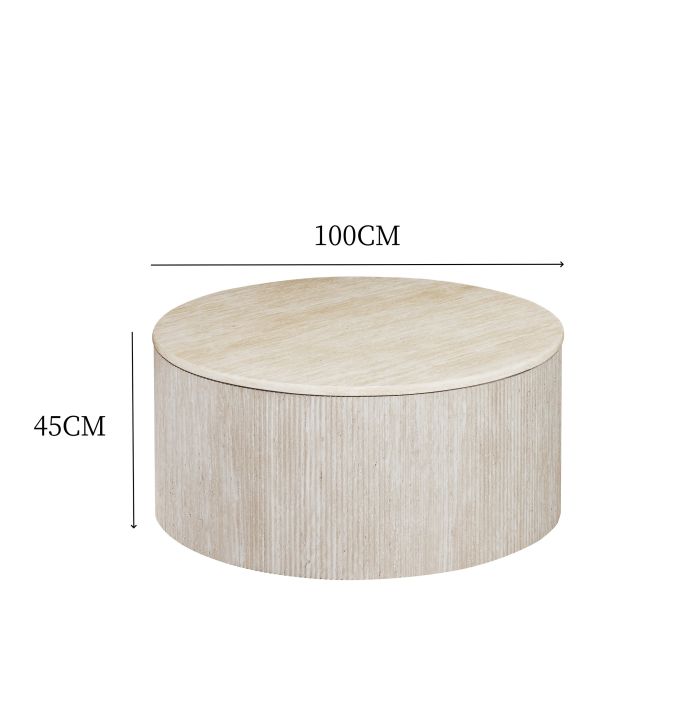 Table basse ronde design plateau en marbre artificiel et pieds en MDF coloris beige D.100 x H.45 cm collection TESSA