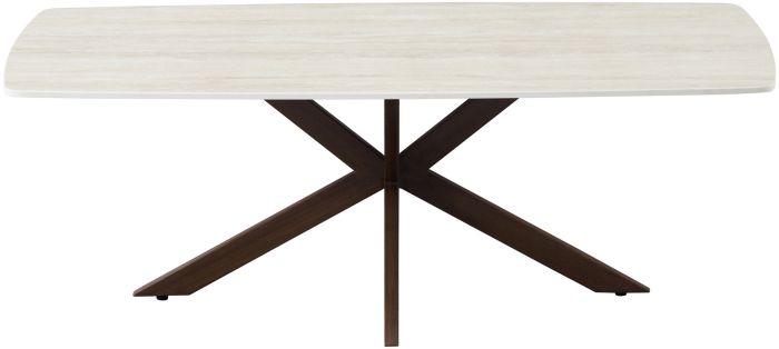 Table basse design plateau en céramique anti-griffel beige et pieds en métal effet noyer L.130 x P.70 x H.45 cm collection ONTARIO