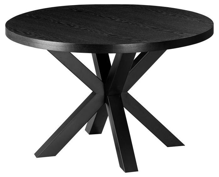Table de salle à manger ronde design plateau en MDF Veneer et pieds en acier coloris Noir D.120 x H.76 cm collection ELIZA